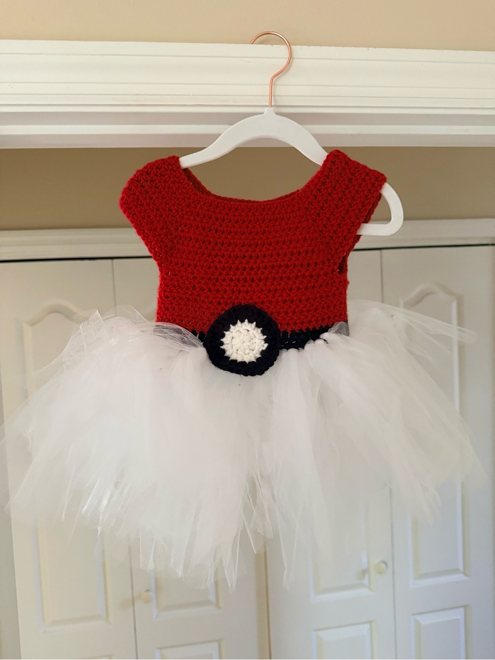 Pokémon Costume Red and White Kids Tutu Dress with Crochet Bodice